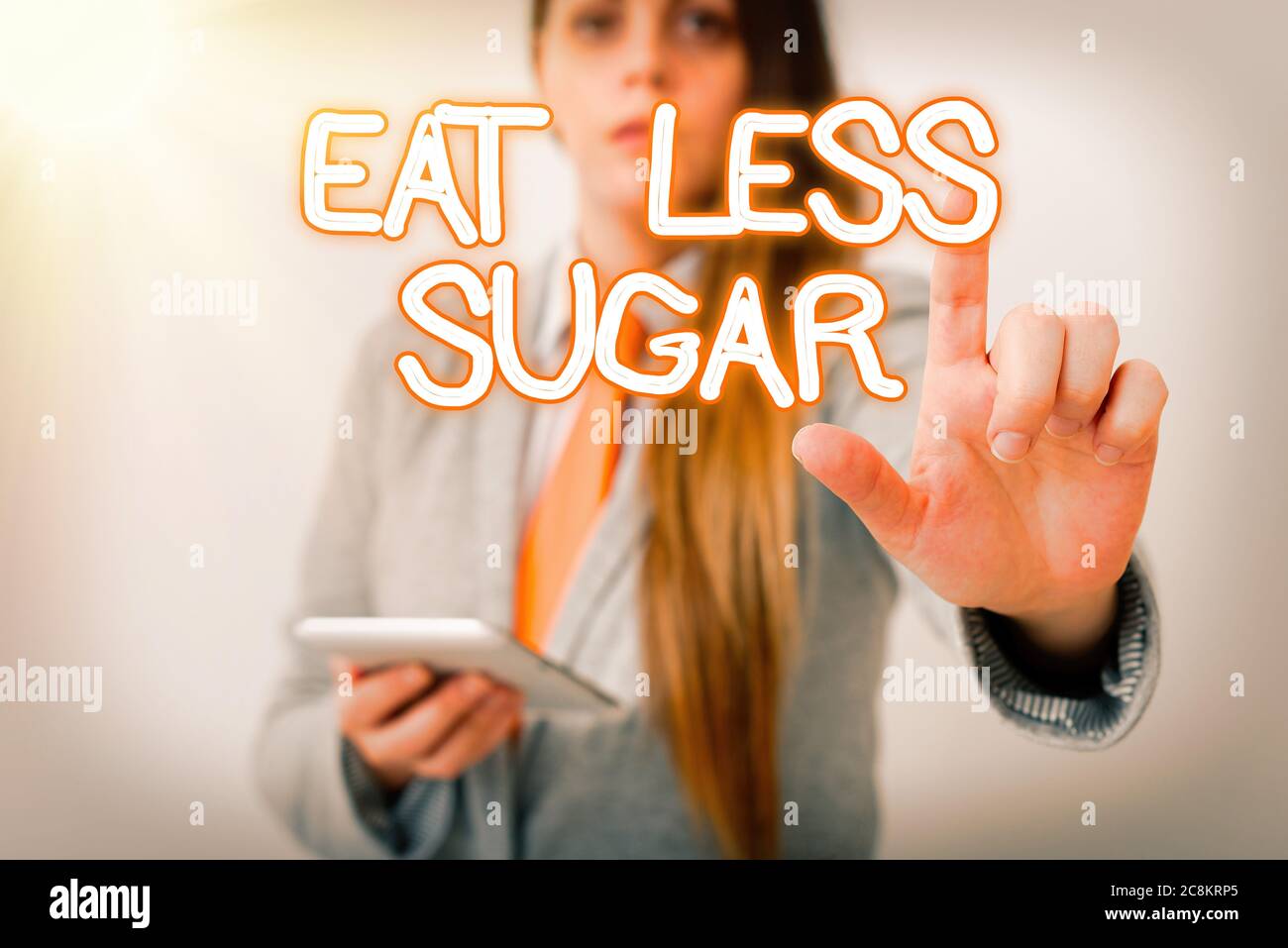Writing note showing Eat Less Sugar. Business concept for reducing ...