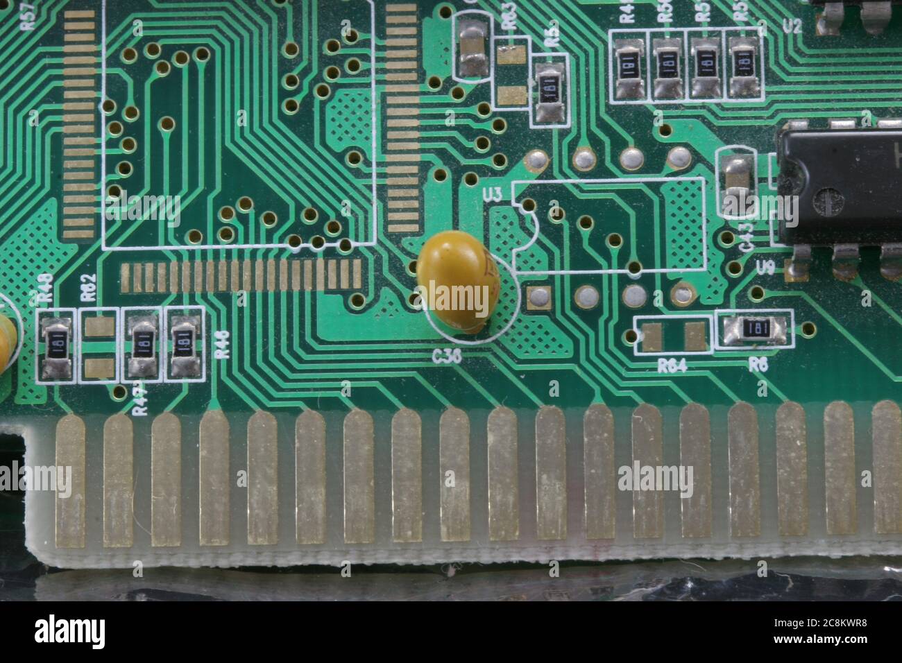 Electronic circuit board with close up macro. Stock Photo