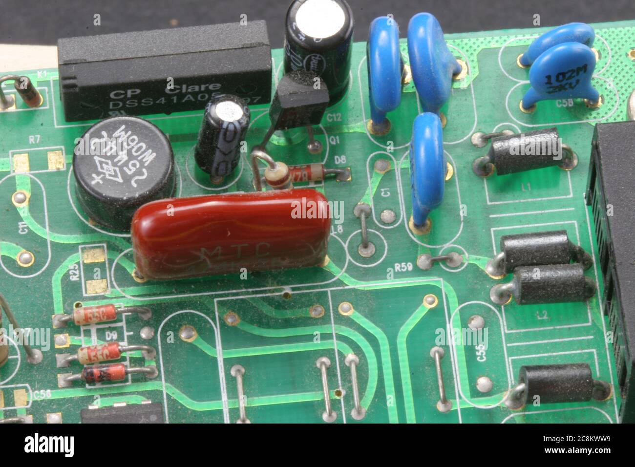 Electronic circuit board with close up macro. Stock Photo