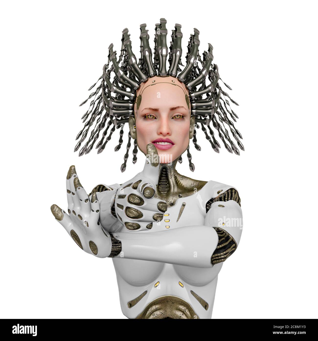 super cyborg want you and also she is pointing her finger like a pistol ...