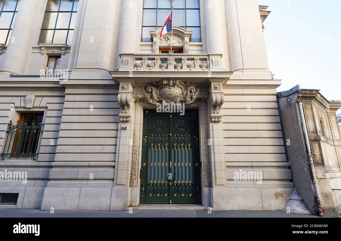 Situated at 16 rue Bonaparte in the 6th arrondissement of Paris, National Academy of Medicine was created in 1820 by king Louis XVIII . Stock Photo