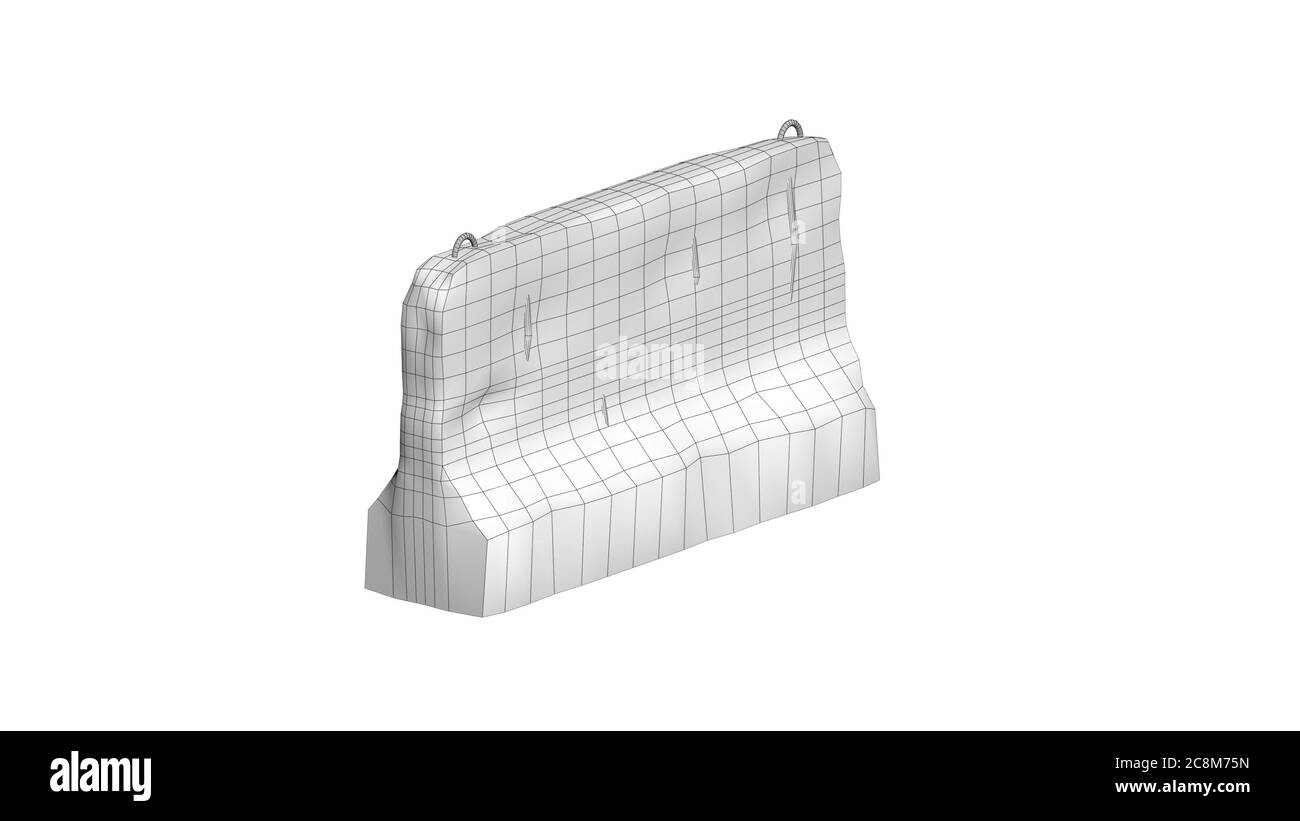 A 3D wired rendered Illustration of a concrete blockade used as a filler object within a level design concept. Stock Photo