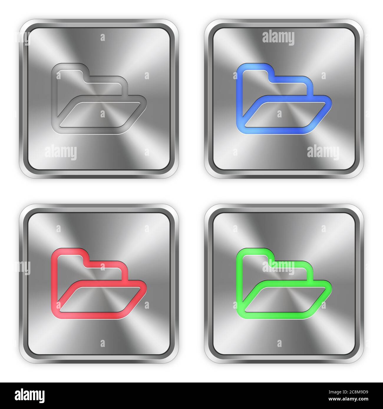 Color folder icons engraved in glossy steel push buttons. Well ...