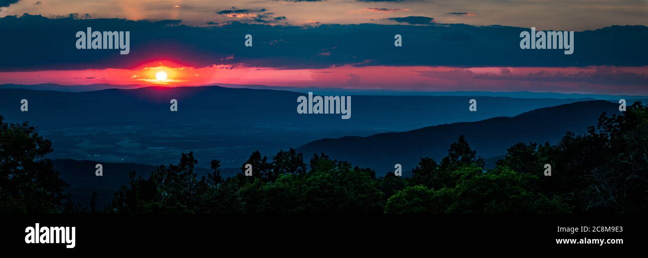 Blue ridge country evening in Shenandoah National Park along Skyline Drive Stock Photo