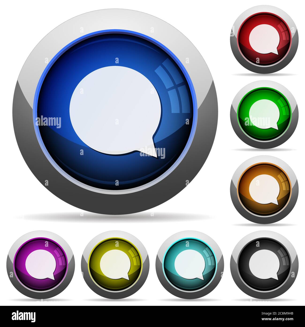Set of round glossy chat buttons. Arranged layer structure. Stock Vector