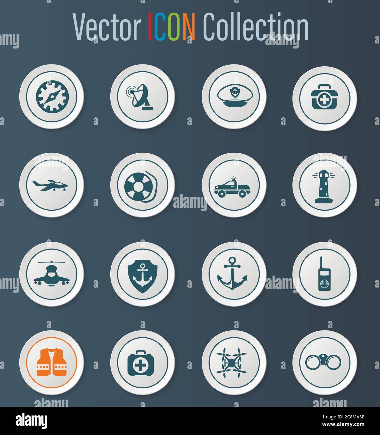 Coast Guard icons set Stock Vector