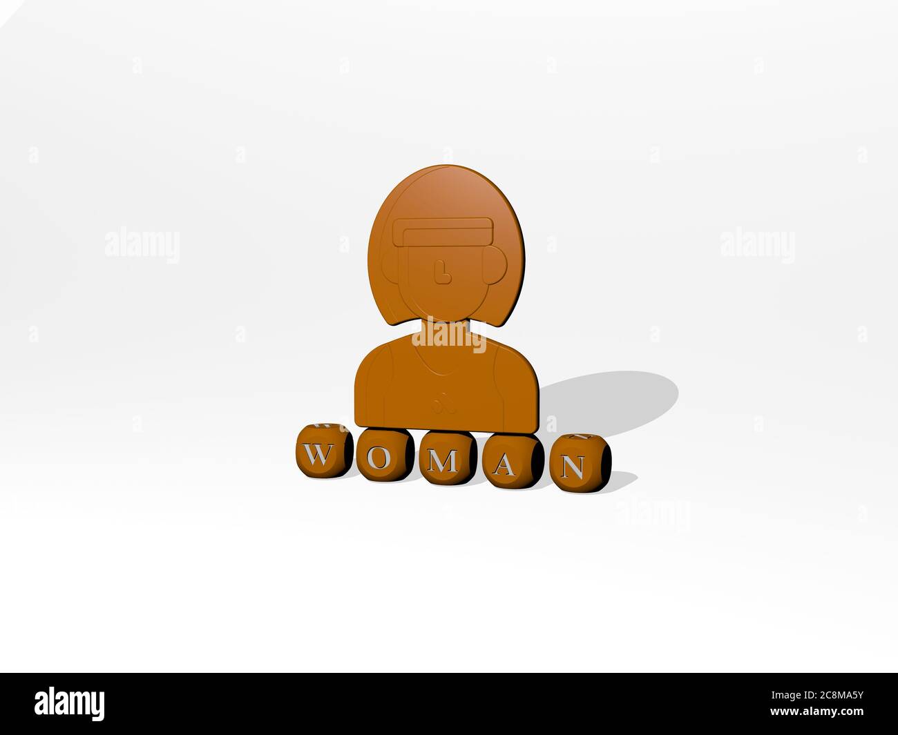 3D illustration of woman graphics and text made by metallic dice