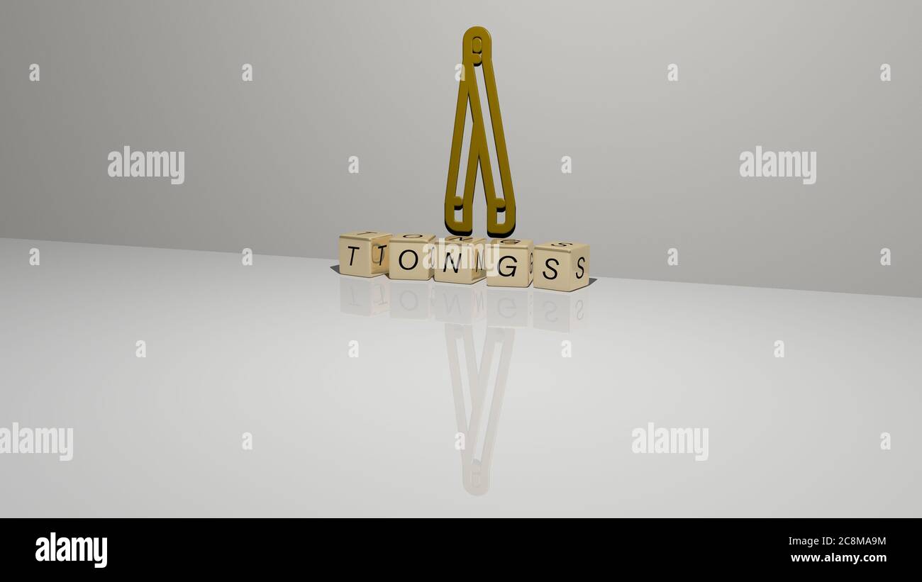 Tongs Lettering 3D illustration of TONGS graphics and text made by metallic dice ...
