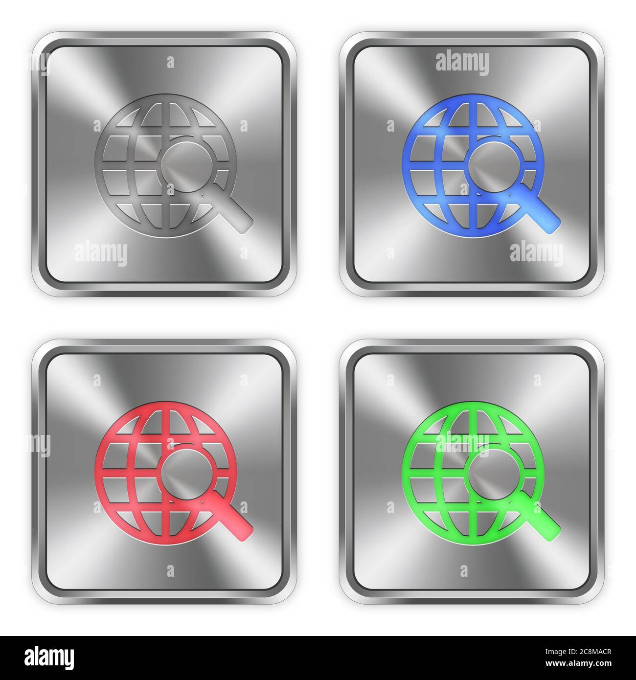 Color web search icons engraved in glossy steel push buttons. Well ...