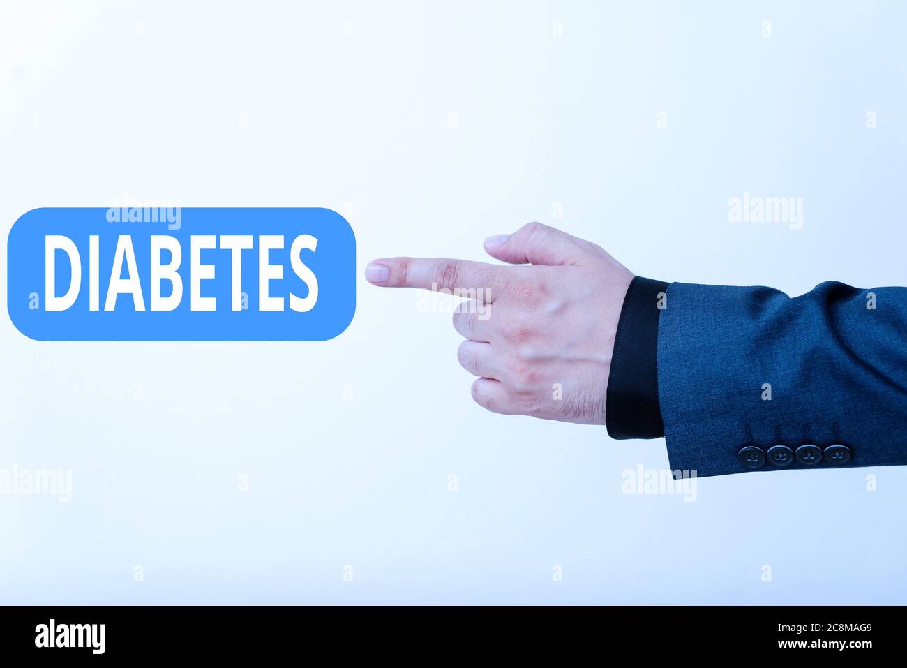Text sign showing Diabetes. Business photo text any of various abnormal conditions characterized by excretion Model with pointing hand finger symboliz Stock Photo