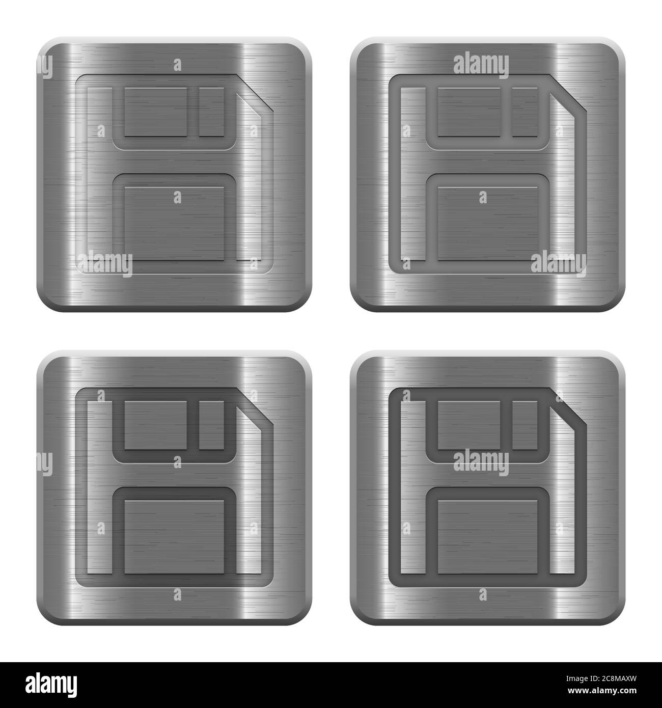 Set of Save buttons vector in brushed metal style. Arranged layer ...