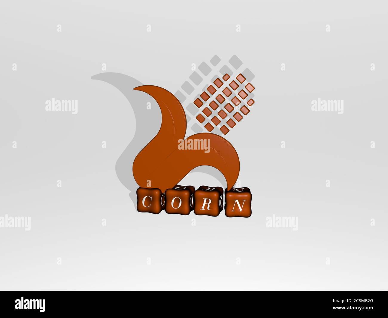3D illustration of CORN graphics and text made by metallic dice letters ...