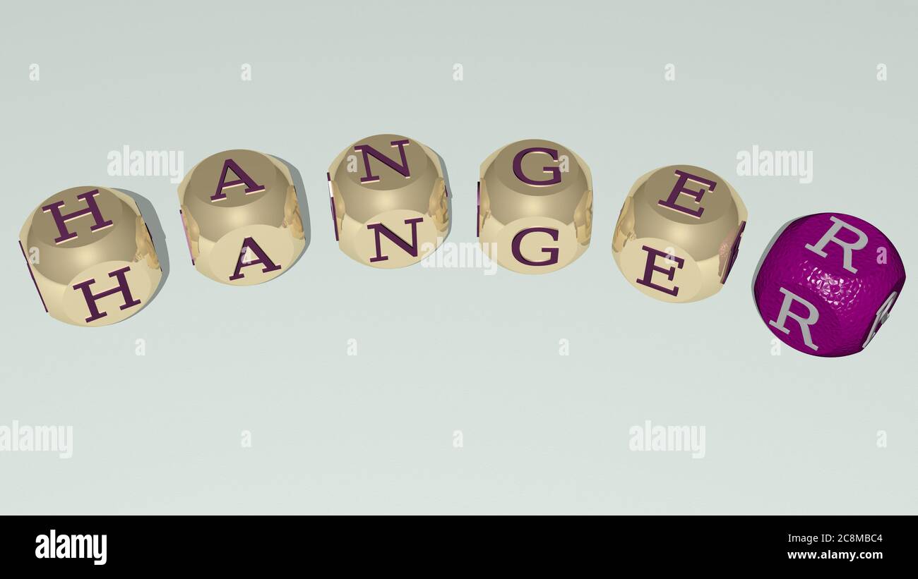 crosswords of HANGER arranged by cubic letters on a mirror floor