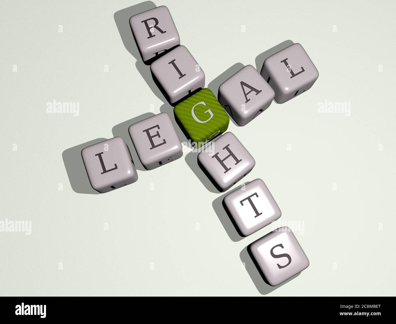 crosswords of LEGAL RIGHTS arranged by cubic letters on a mirror floor