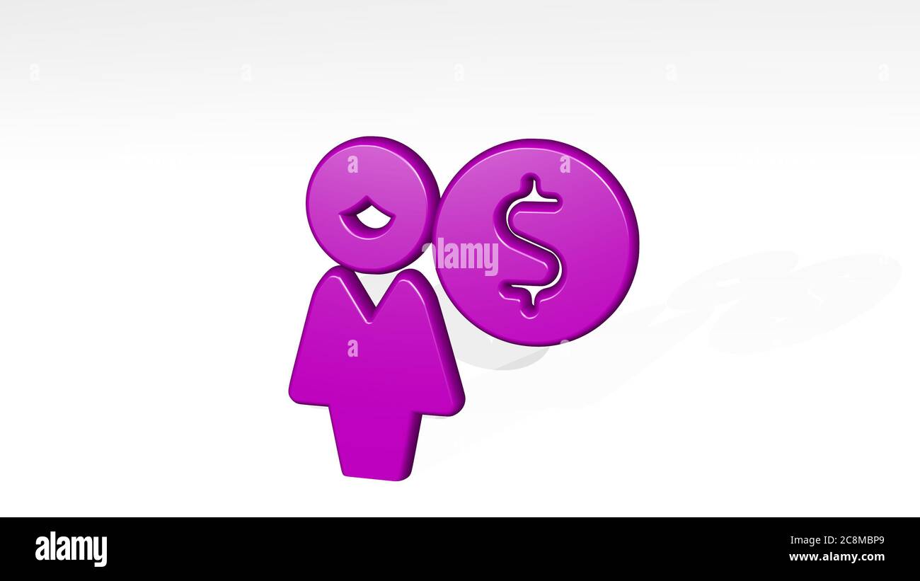 SINGLE WOMAN MONEY made by 3D illustration of a shiny metallic ...