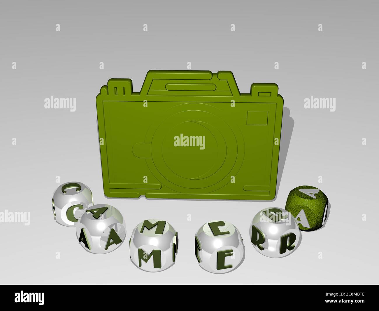 3D representation of camera with icon on the wall and text arranged by ...