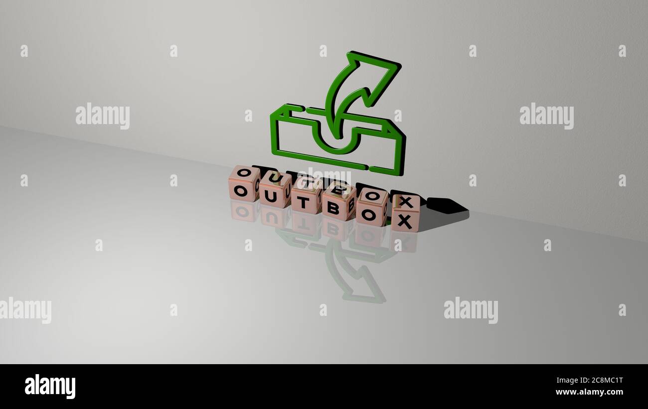 3D illustration of outbox graphics and text made by metallic dice ...