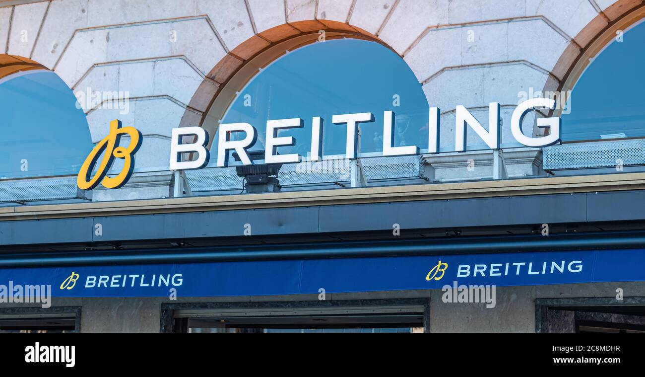 Breitling store in Geneva in Switzerland GENEVA, SWITZERLAND JULY 8