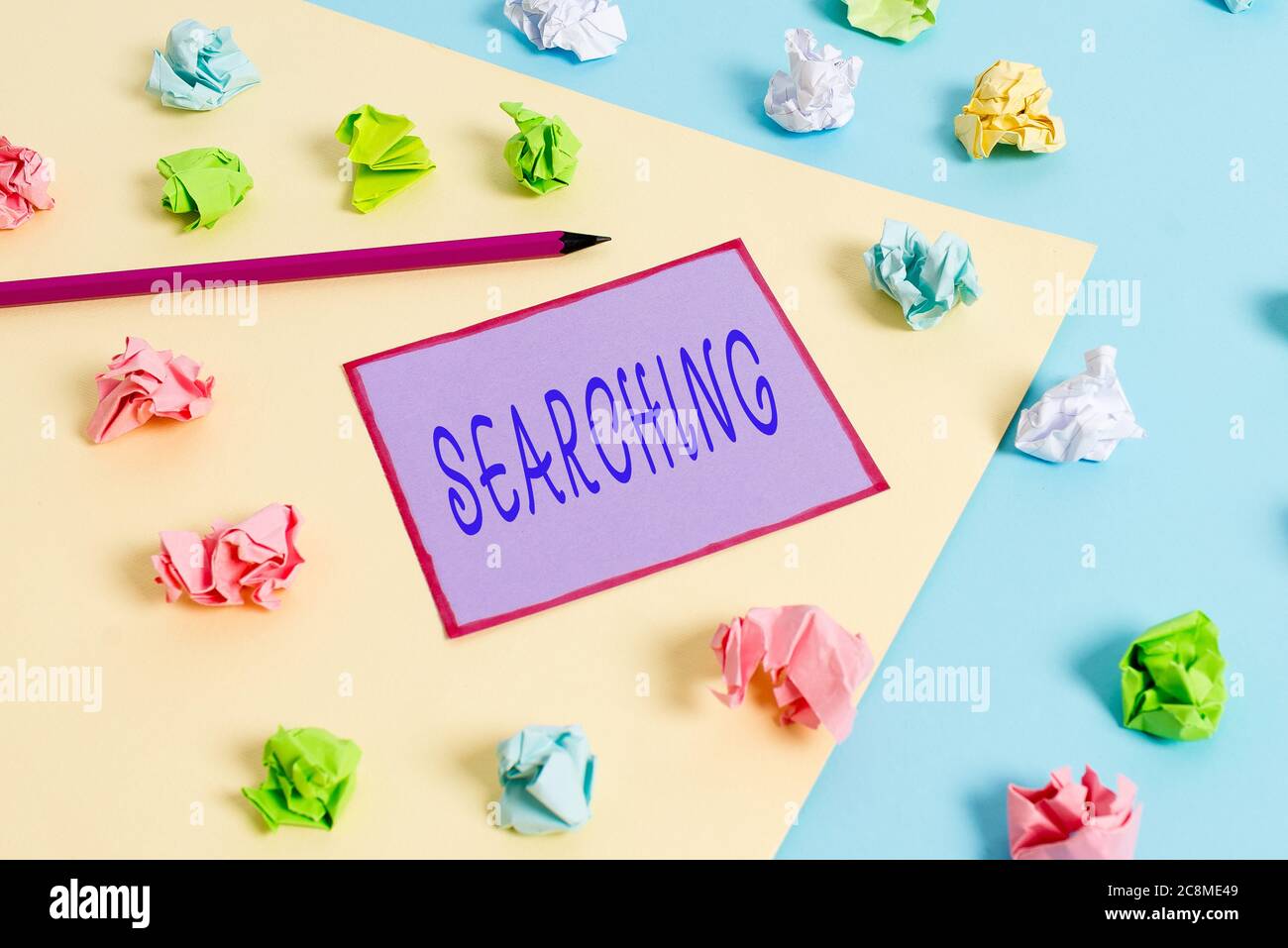 Conceptual Hand Writing Showing Searching Concept Meaning Look Into Or Over Carefully Or Thoroughly In An Effort To Find Colored Crumpled Papers Empt Stock Photo Alamy