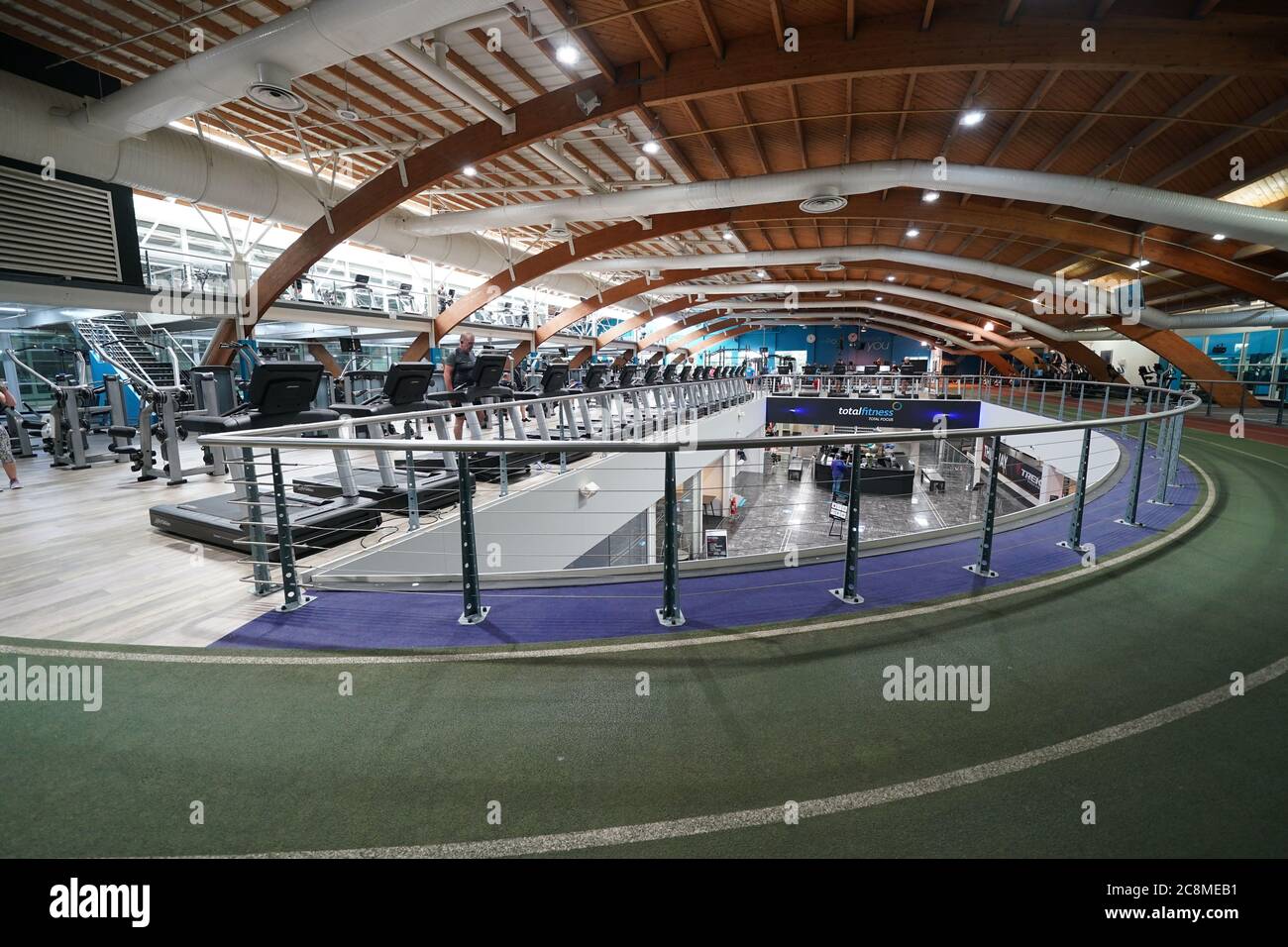 Manchester, Britain. 25th July, 2020. People work out at a gym in Manchester, Britain, on July 25, 2020. According to the British government's guidance, indoor gyms, swimming pools and sports facilities could reopen from July 25. Credit: Jon Super/Xinhua/Alamy Live News Stock Photo