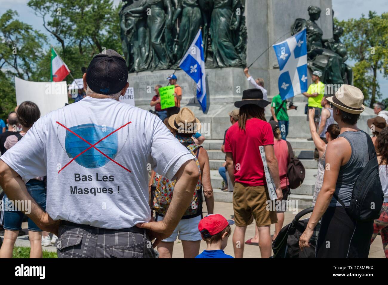 Montreal, Canada - 25 July 2020: Protest against mandatory masks in Quebec Stock Photo