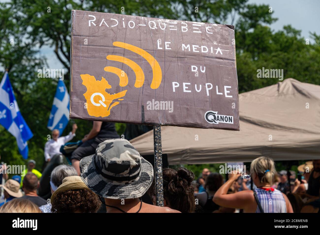 Montreal, Canada - 25 July 2020: Protest against mandatory masks in Quebec Stock Photo