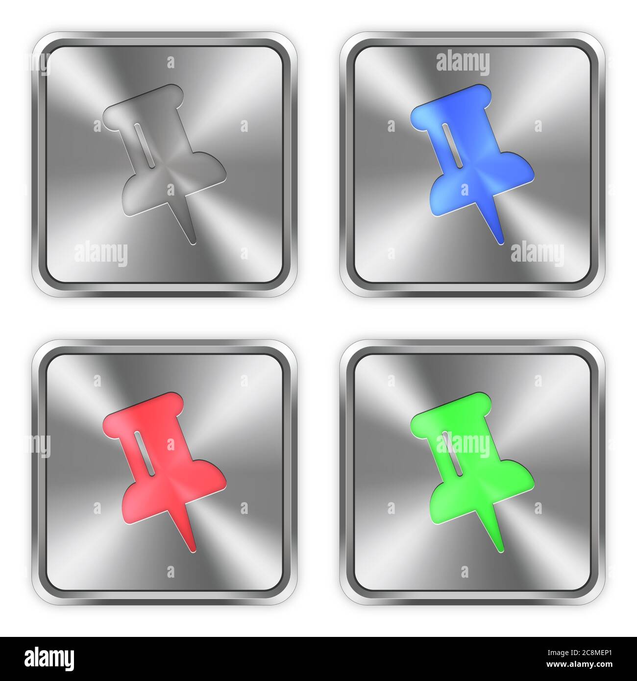 Color pin icons engraved in glossy steel push buttons. Well organized ...