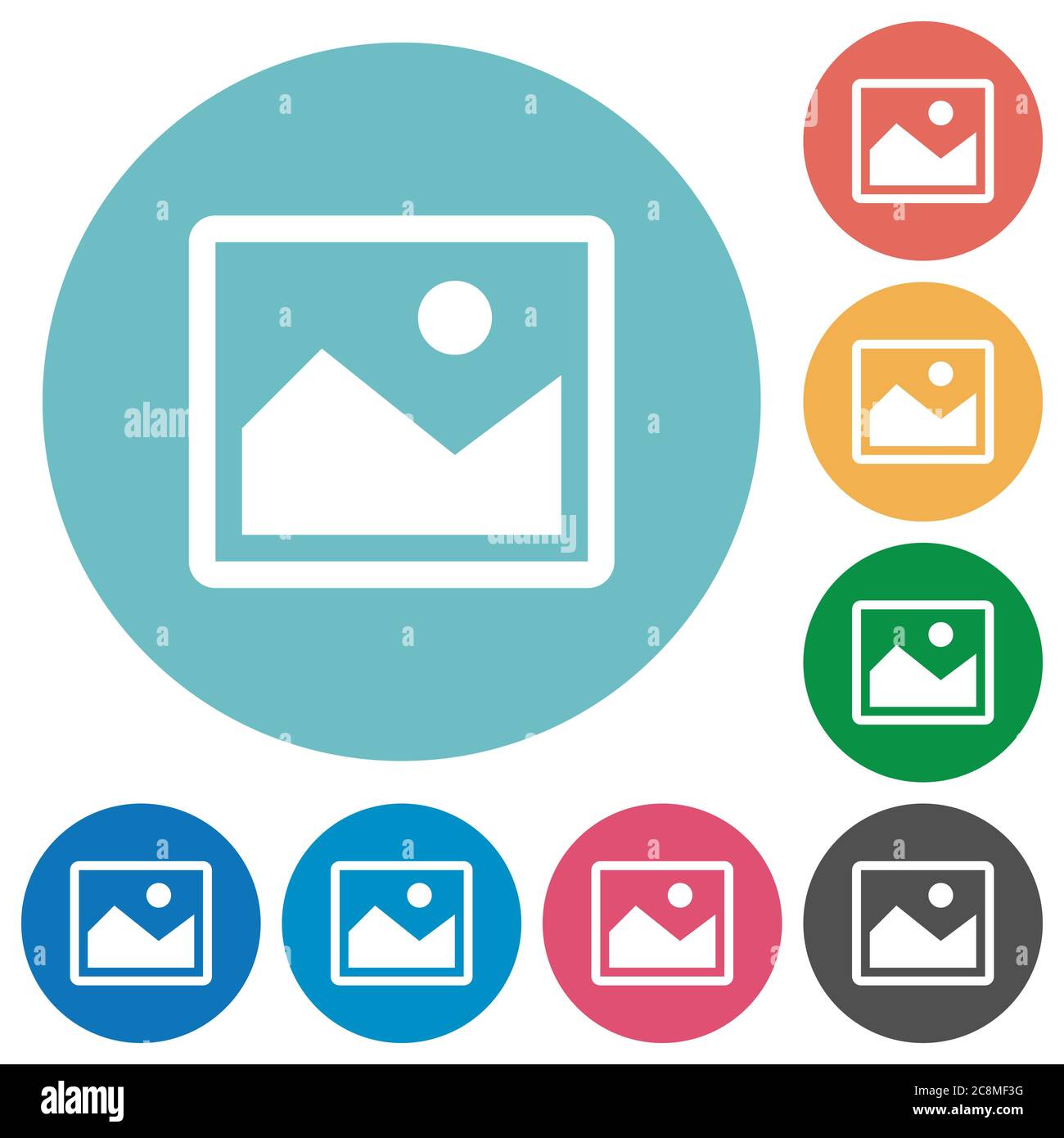 Flat image icon set on round color background. 8 color variations ...
