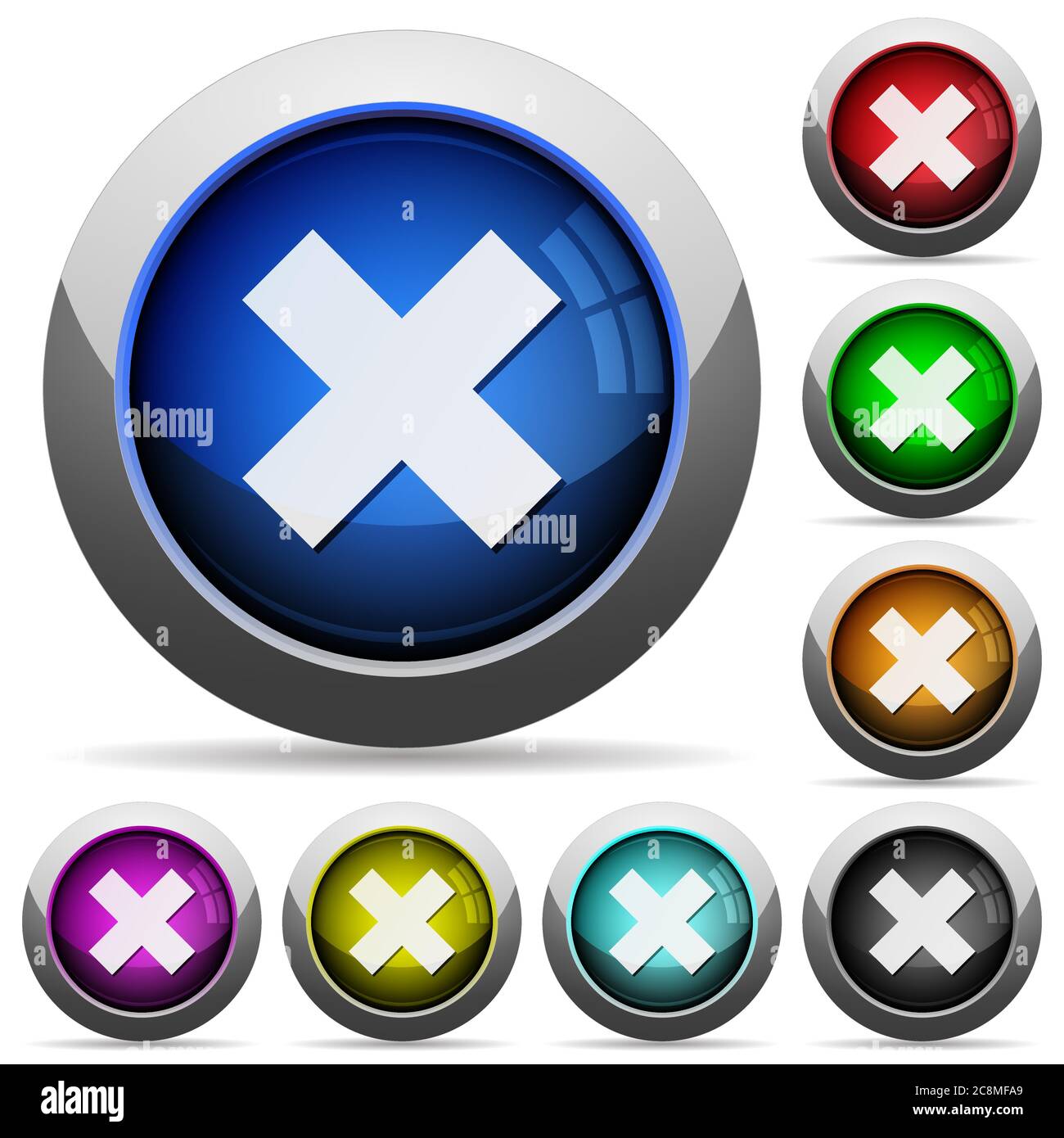 Set of round glossy cancel buttons. Arranged layer structure. Stock Vector