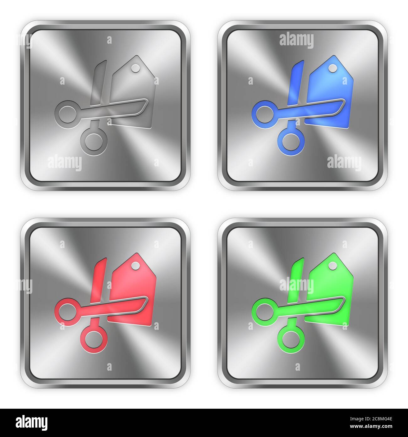 Color price cut icons engraved in glossy steel push buttons. Well ...