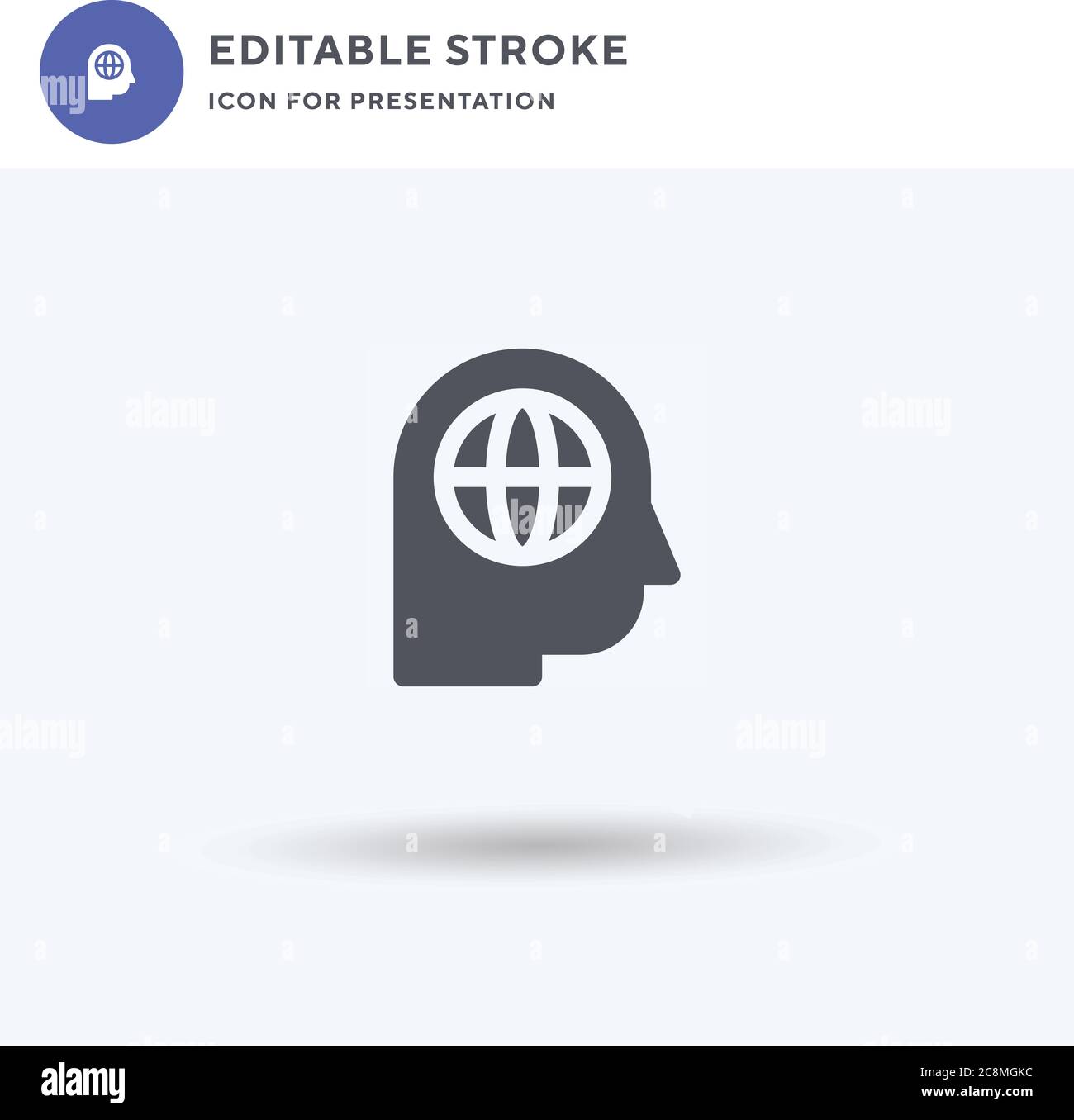 Global Thinking icon vector, filled flat sign, solid pictogram isolated on white, logo illustration. Global Thinking icon for presentation. Stock Vector