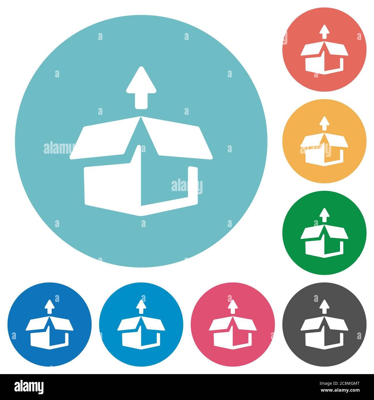 Flat unpack icon set on round color background. 8 color variations ...