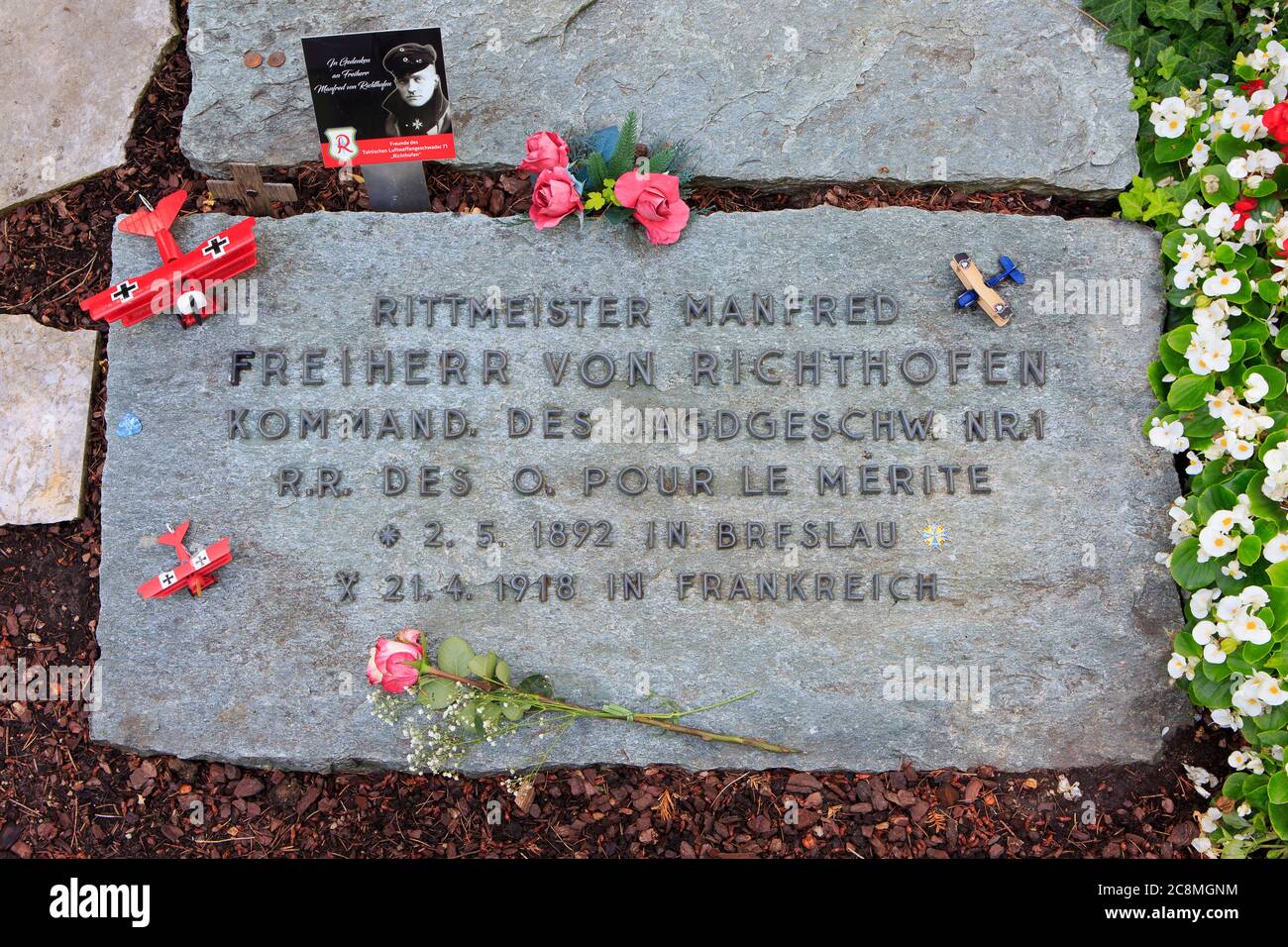 The grave of the World War I fighter pilot and ace Manfred Albrecht Freiherr von Richthofen (1892-1918) aka the Red Baron in Wiesbaden, Germany Stock Photo