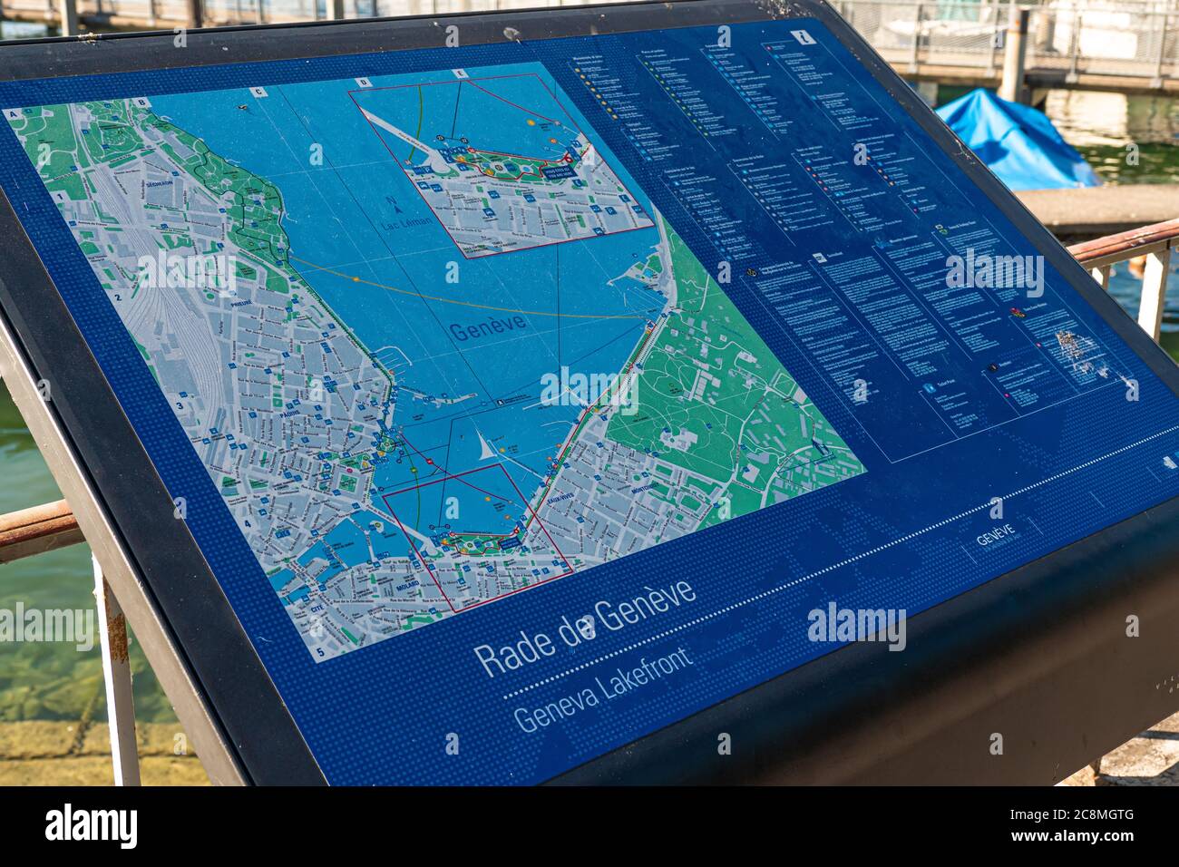 Map of Lake Geneva Lakefront in Geneva in Switzerland GENEVA, SWITZERLAND JULY 8, 2020 Stock