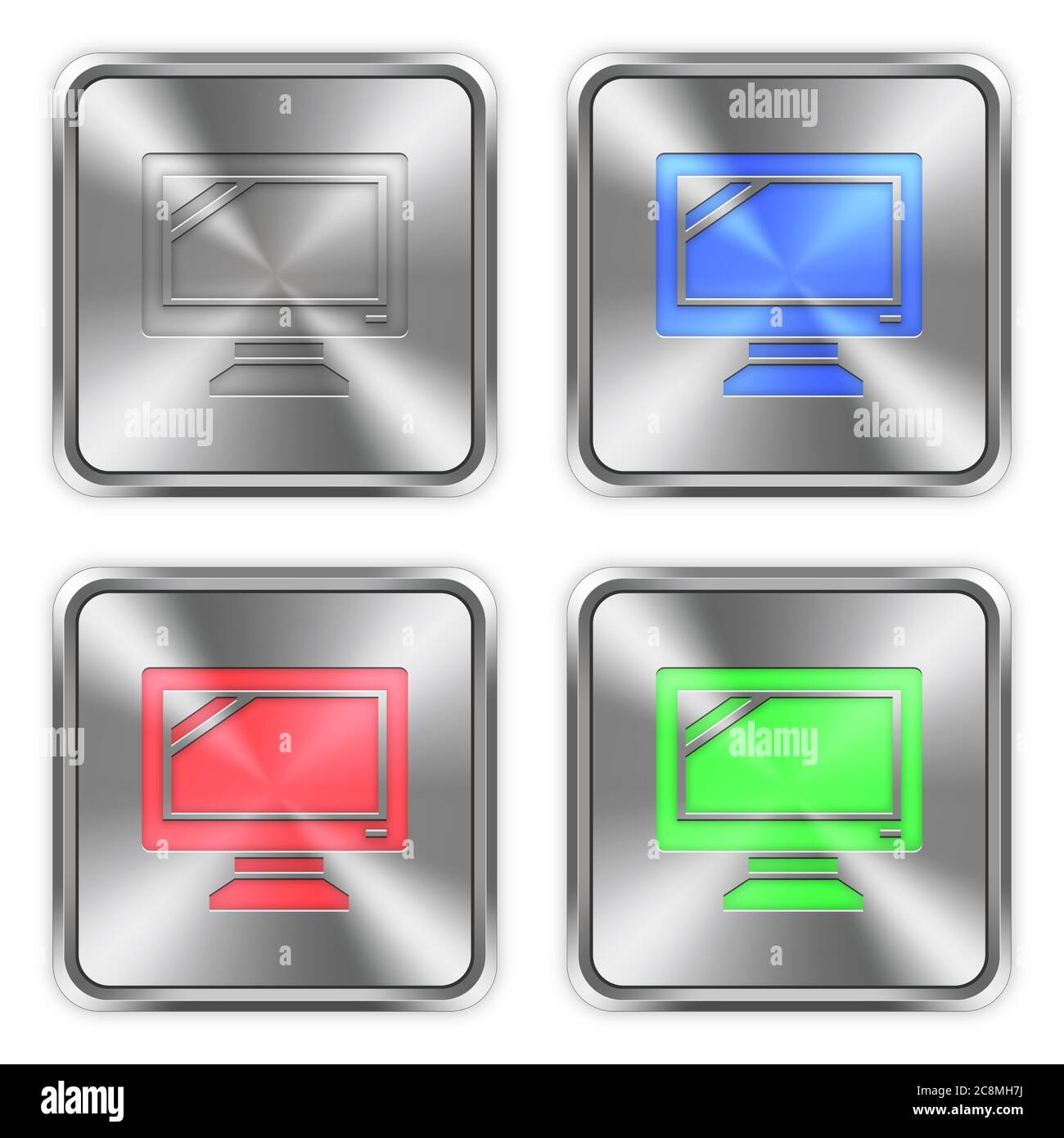 Color monitor icons engraved in glossy steel push buttons. Well ...