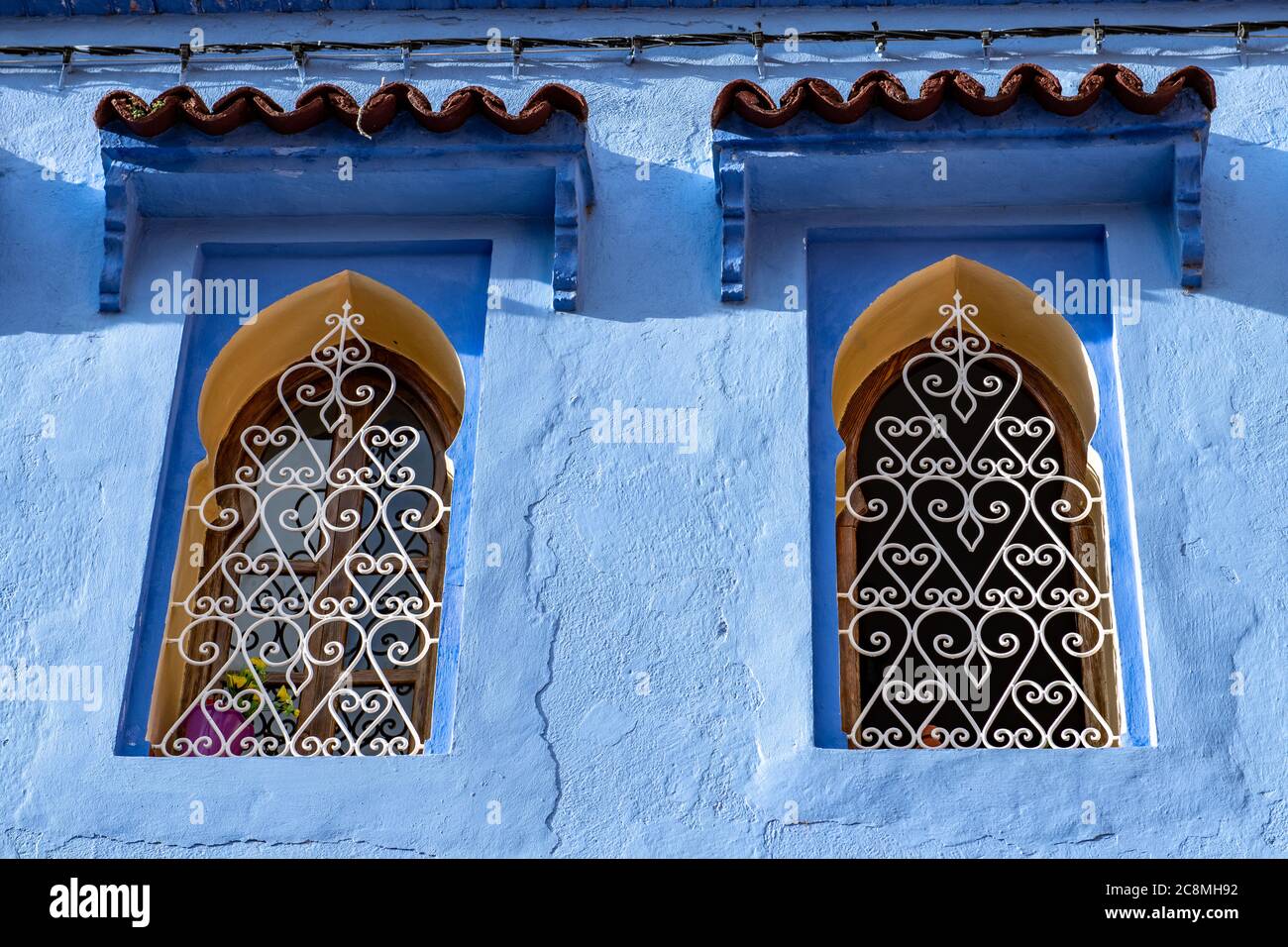 Blue-tinted buildings predominate in the city of Chefchaouen, Morocco in the Rif Mountains Stock Photo