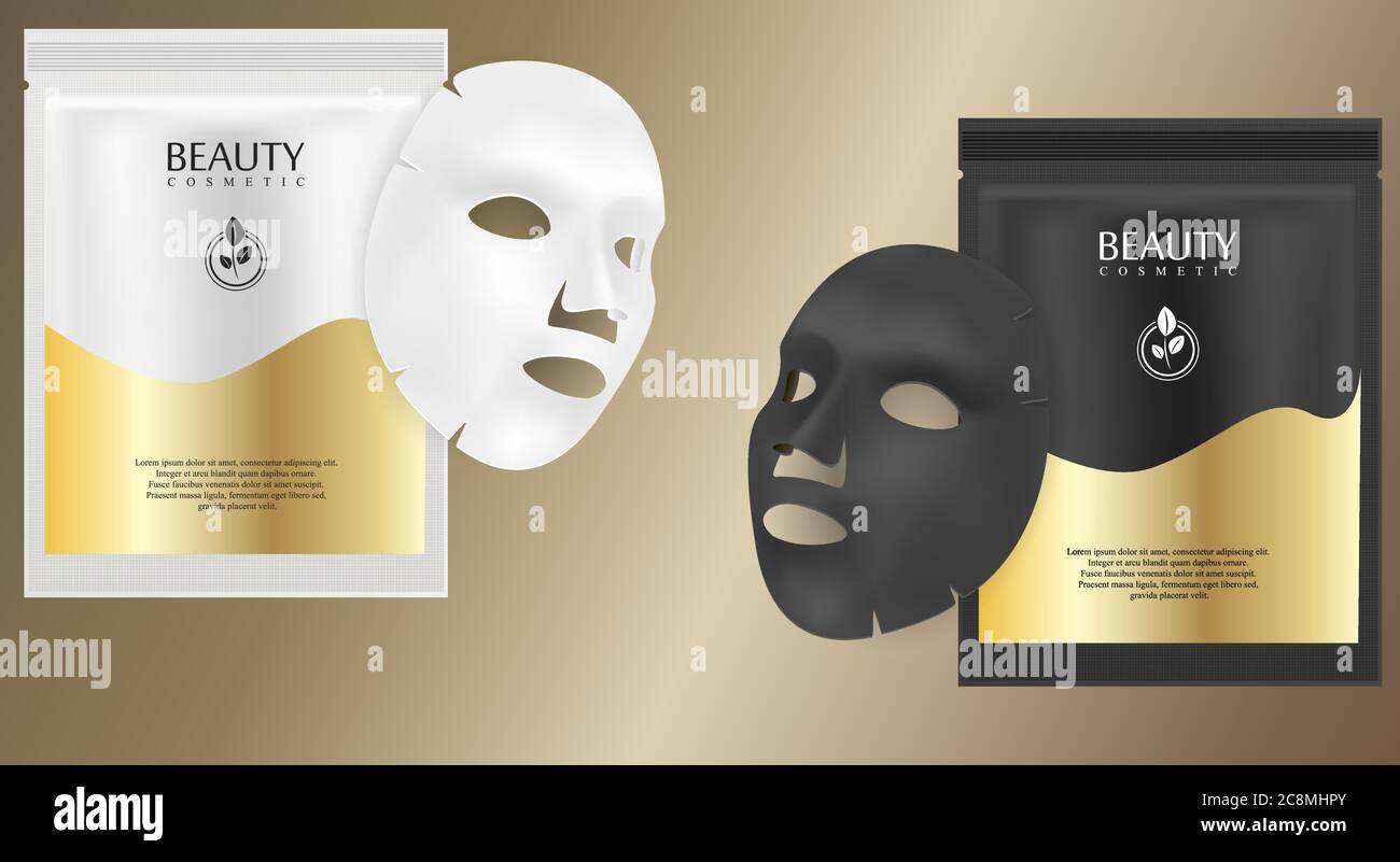 Black and white facial cosmetic mask ads. Realistic vector illustration