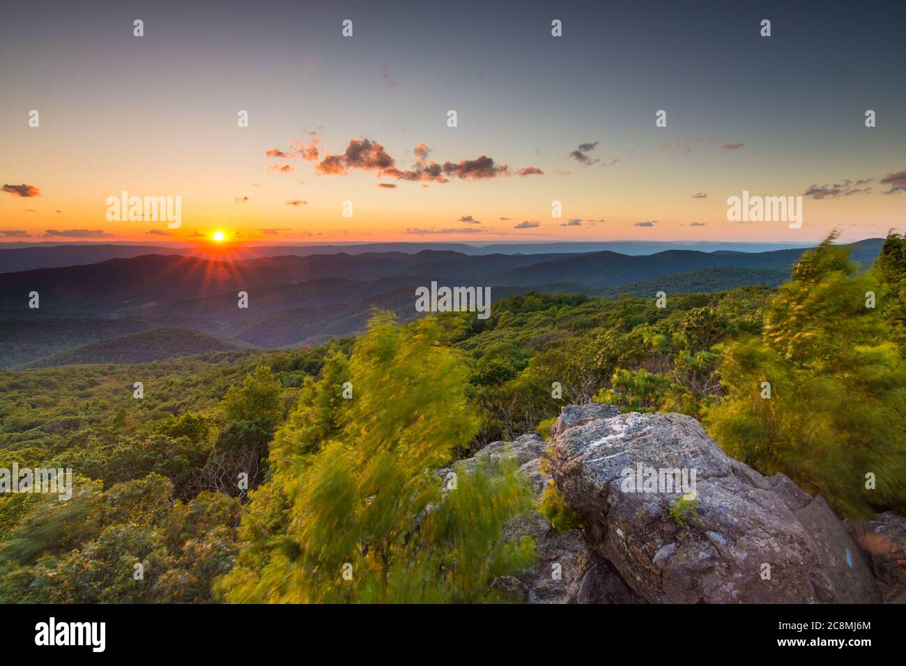 Sunset Bearfence Mountain summit, Shenandoah National Park, Virginia Stock Photo