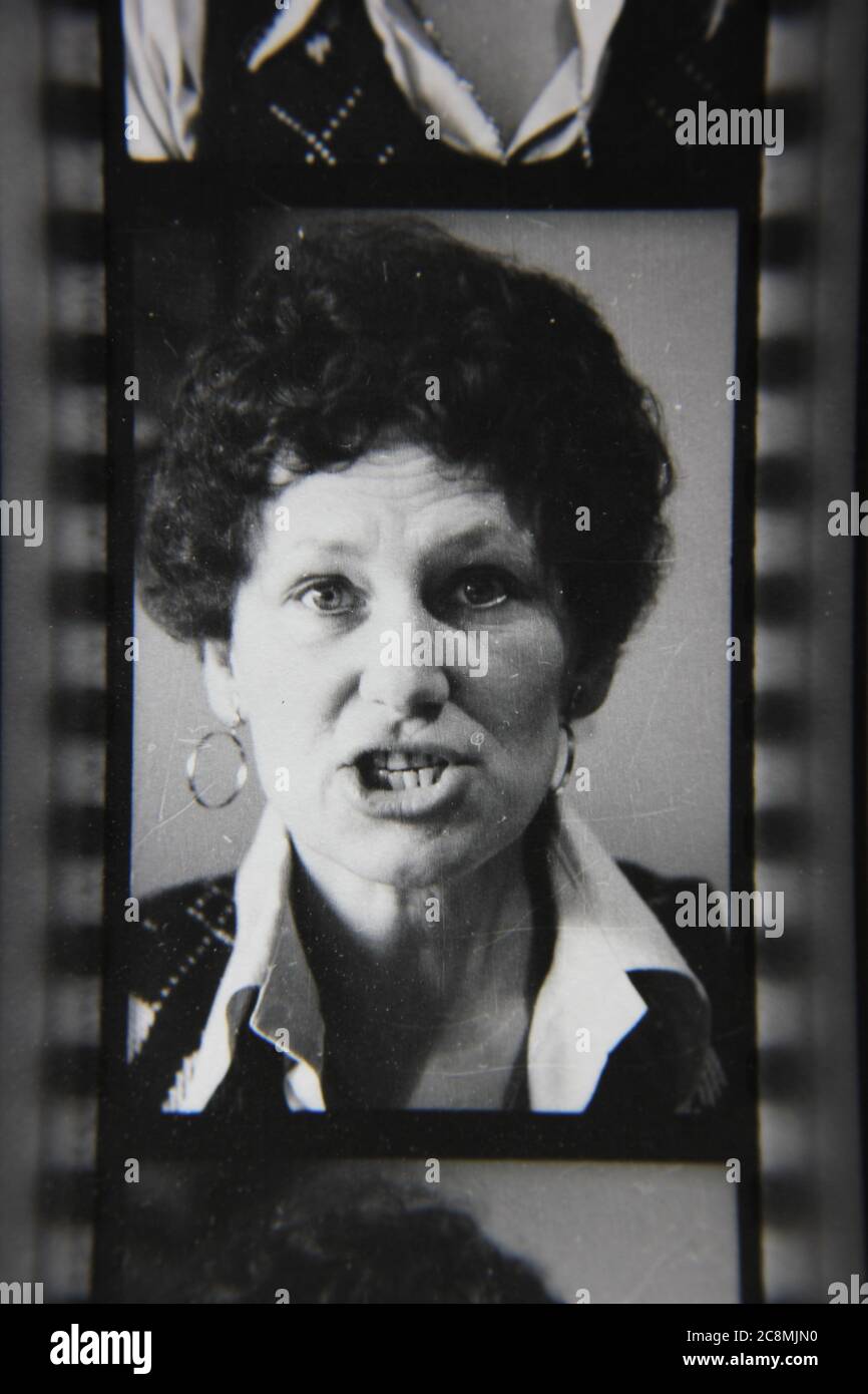 Fine 1970s vintage black and white photography head shot of a friendly ...