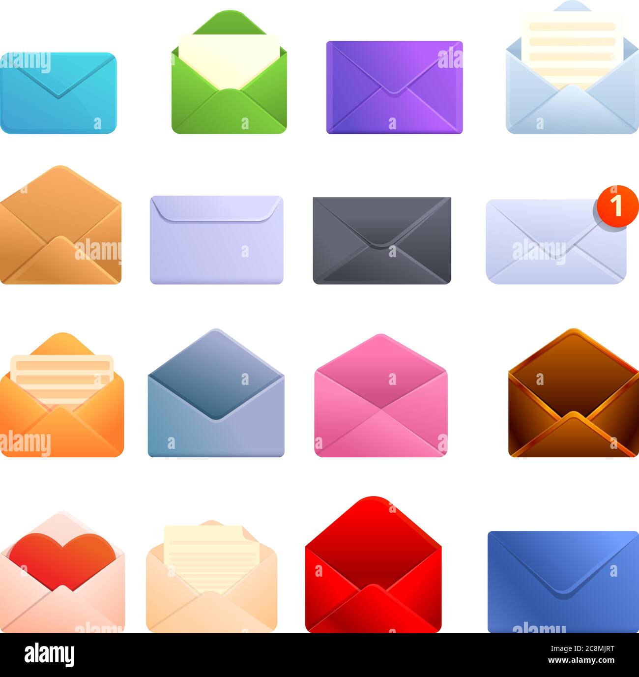 Envelope icons set. Cartoon set of envelope vector icons for web design ...