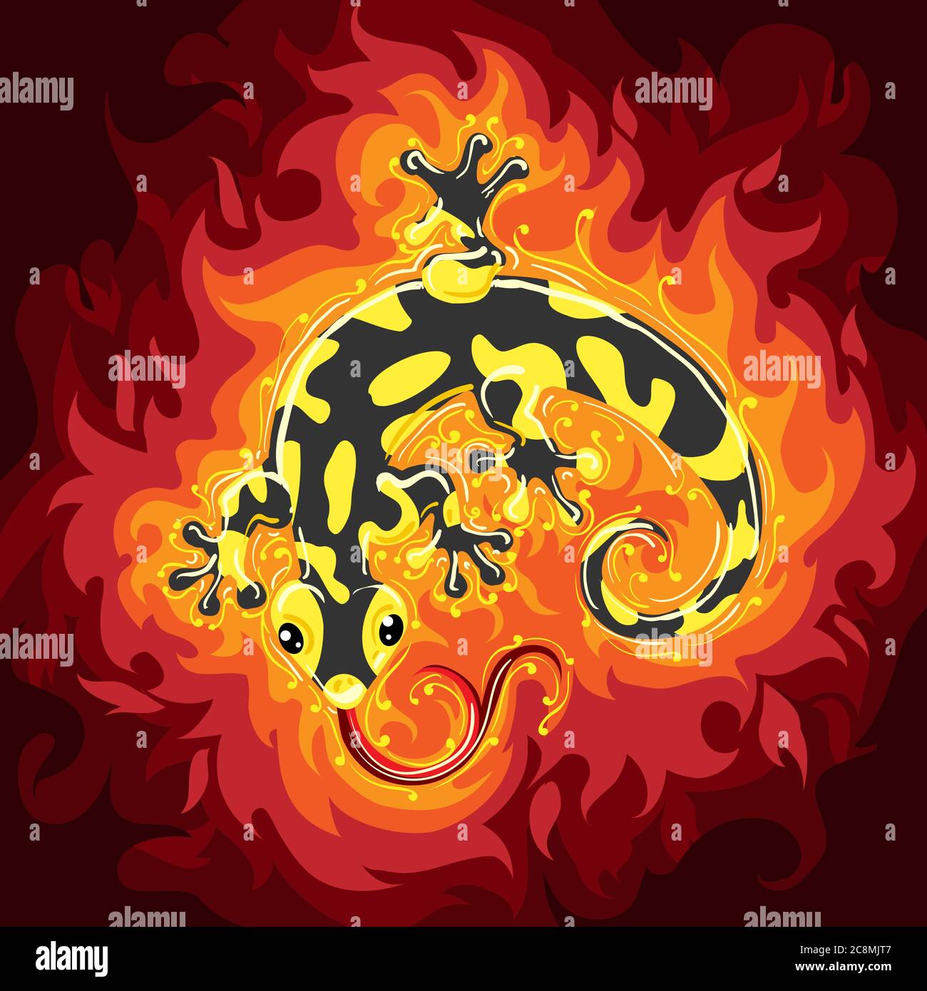 Fire Salamander on Flame background. Vector illustration. Stock Vector