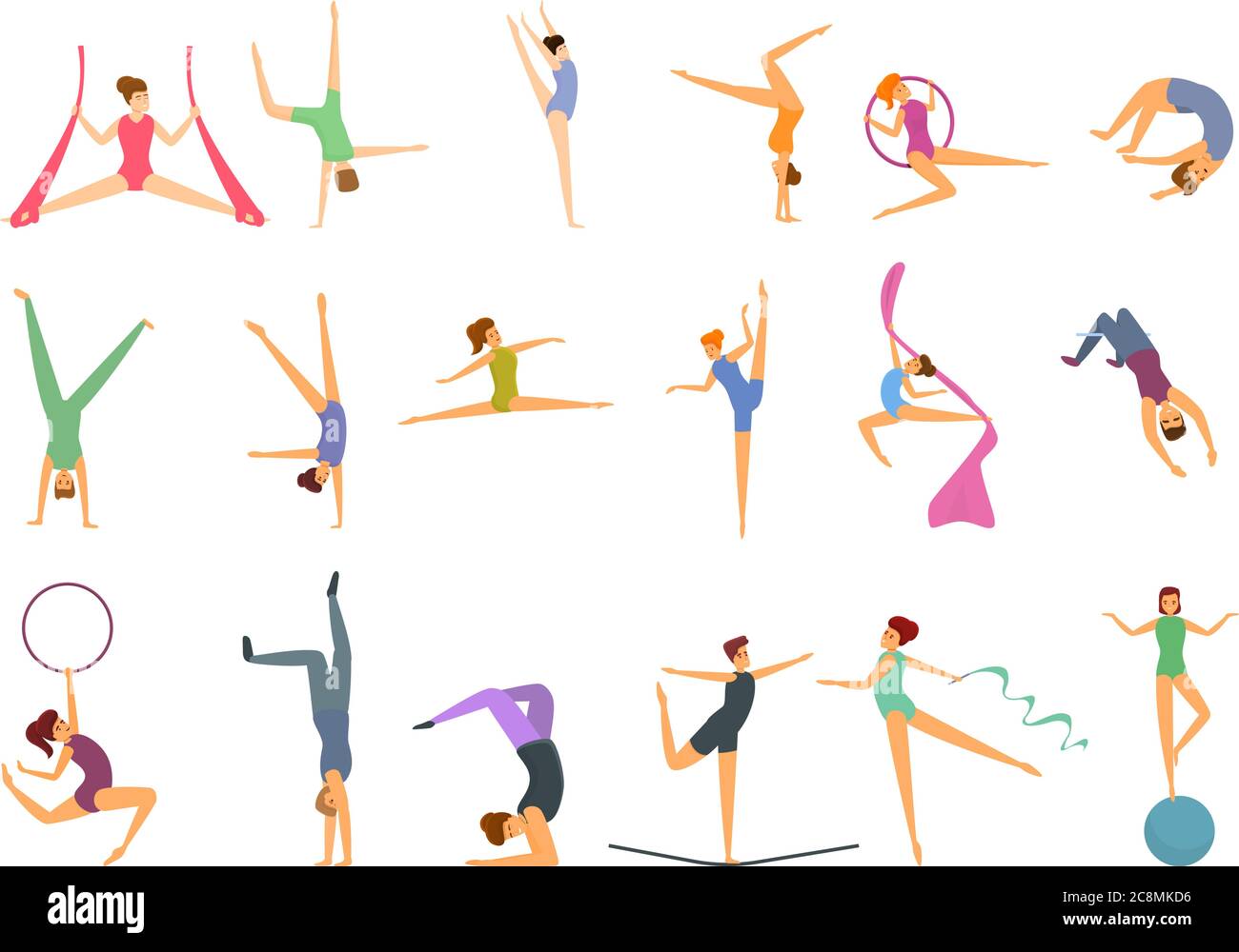Acrobat icons set. Cartoon set of acrobat vector icons for web design Stock Vector