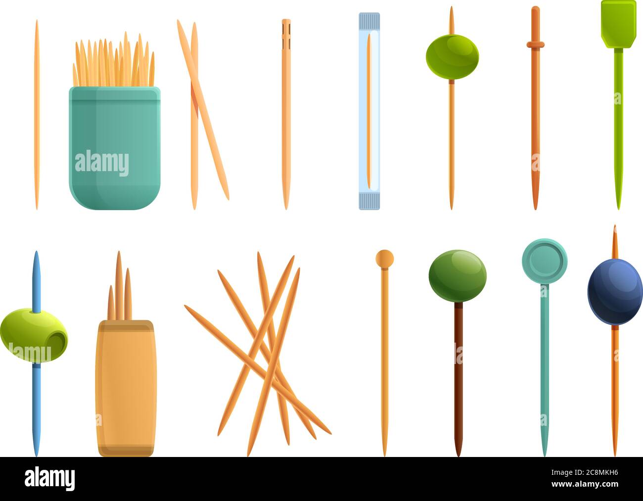 Toothpick icons set. Cartoon set of toothpick vector icons for web