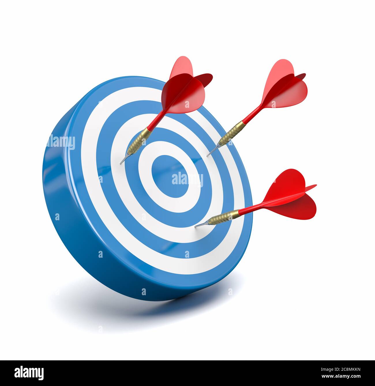 Red Darts Hitting a Blue Target, Failure Concept Stock Photo