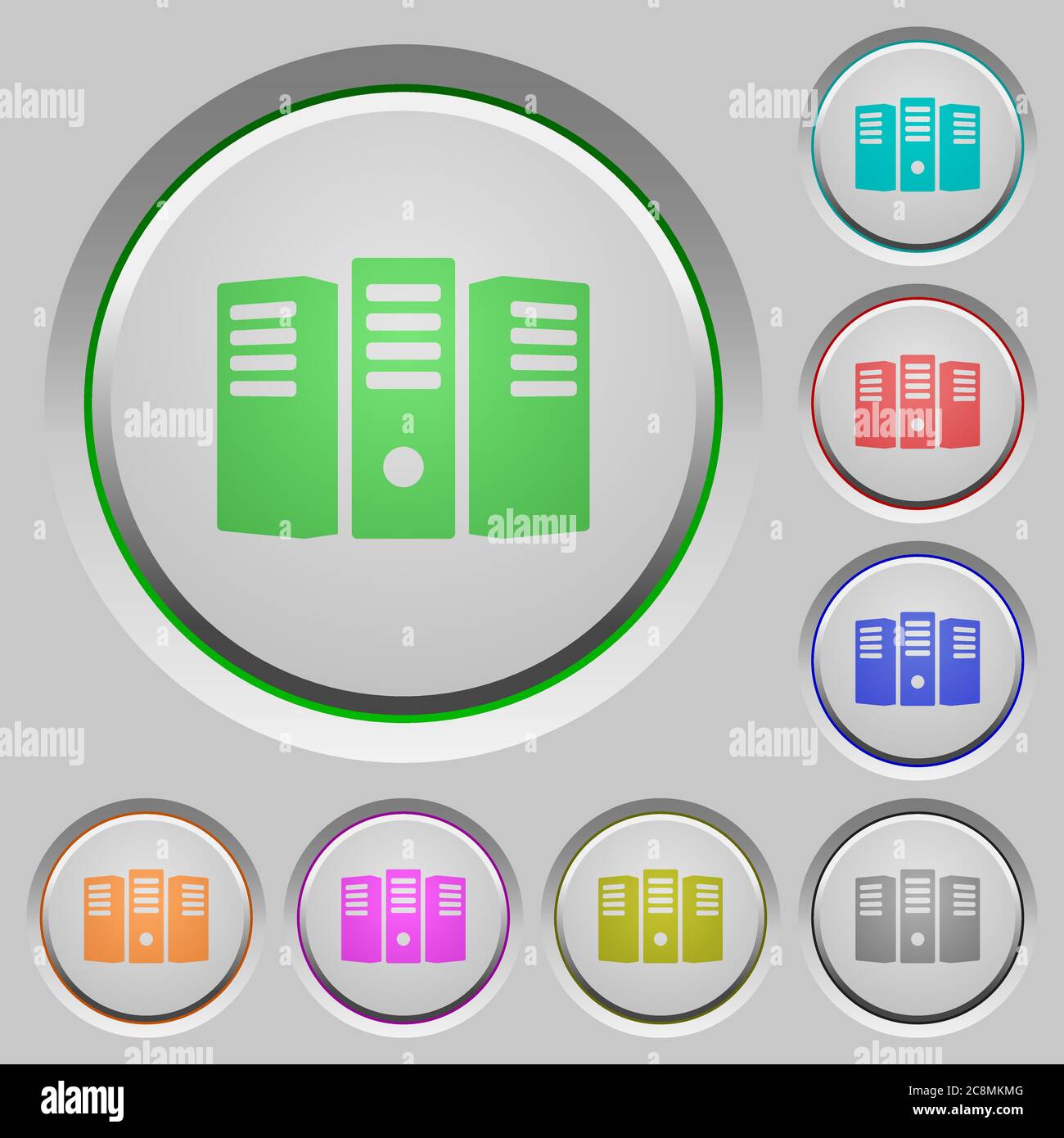 Set of color server hosting sunk push buttons. Stock Vector