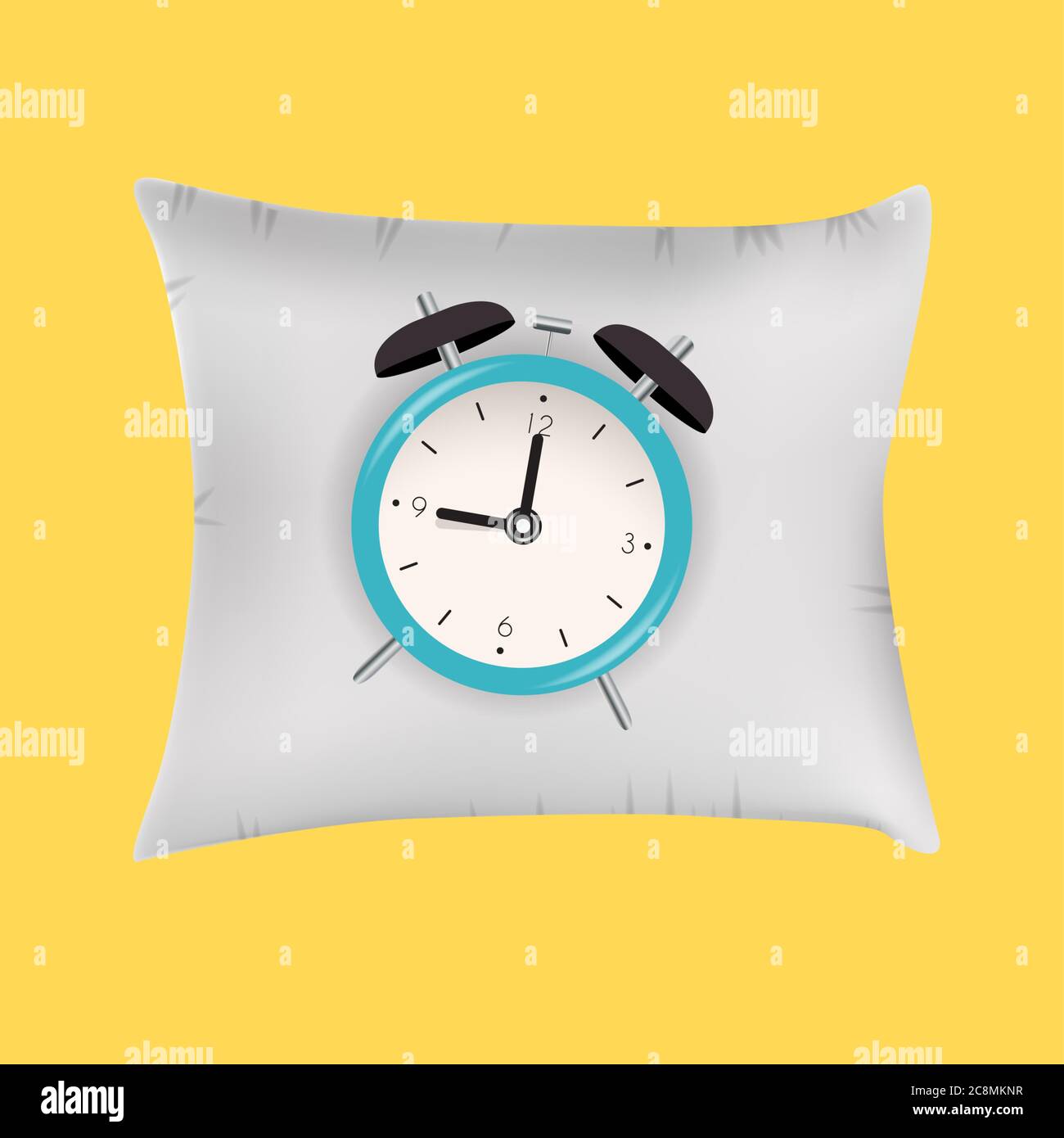 Alarm Clock on Pillow. Good Night Concept. Vector Illustration Stock