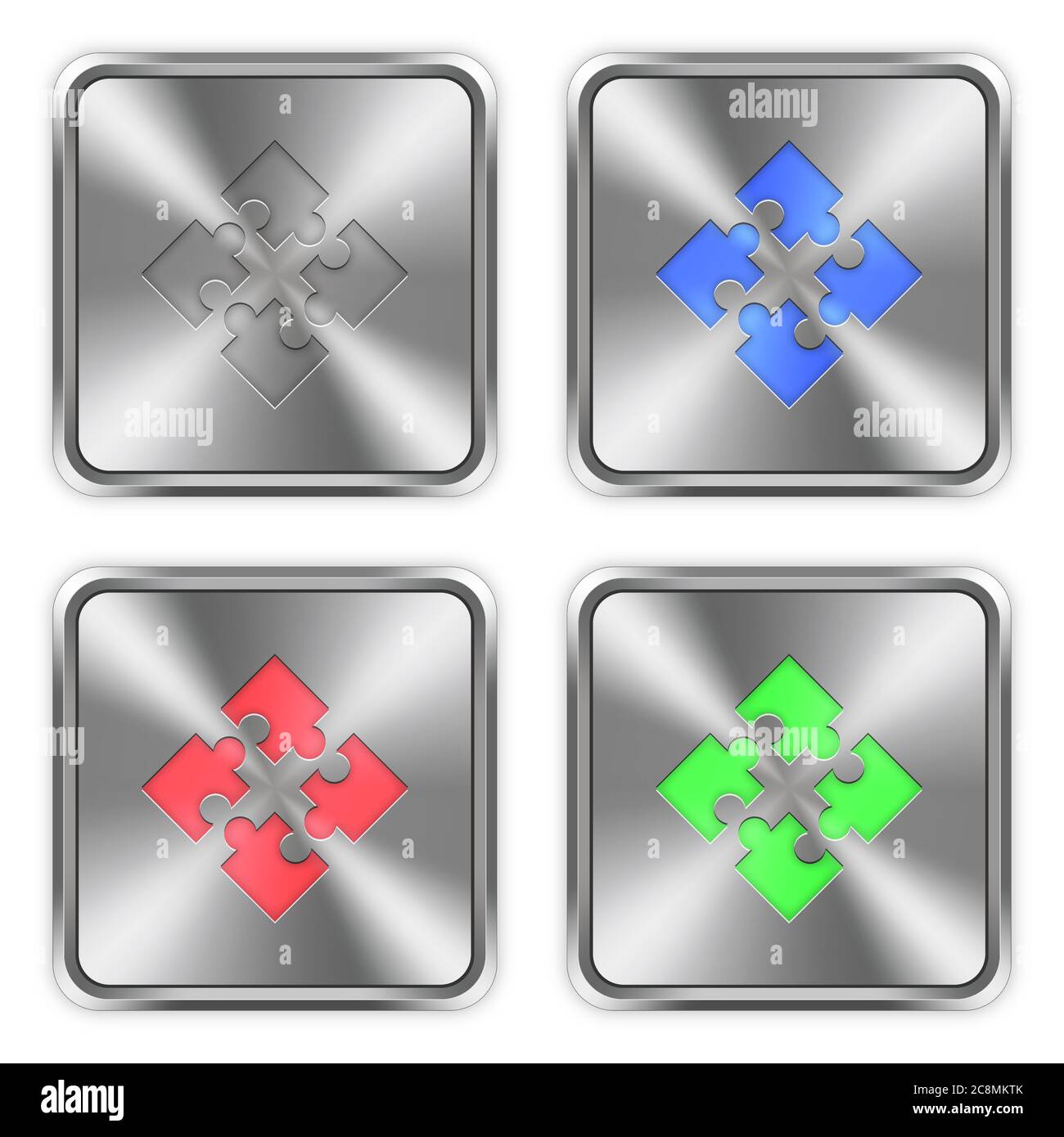 Color modules icons engraved in glossy steel push buttons. Well organized layer structure, color swatches and graphic styles. Stock Vector