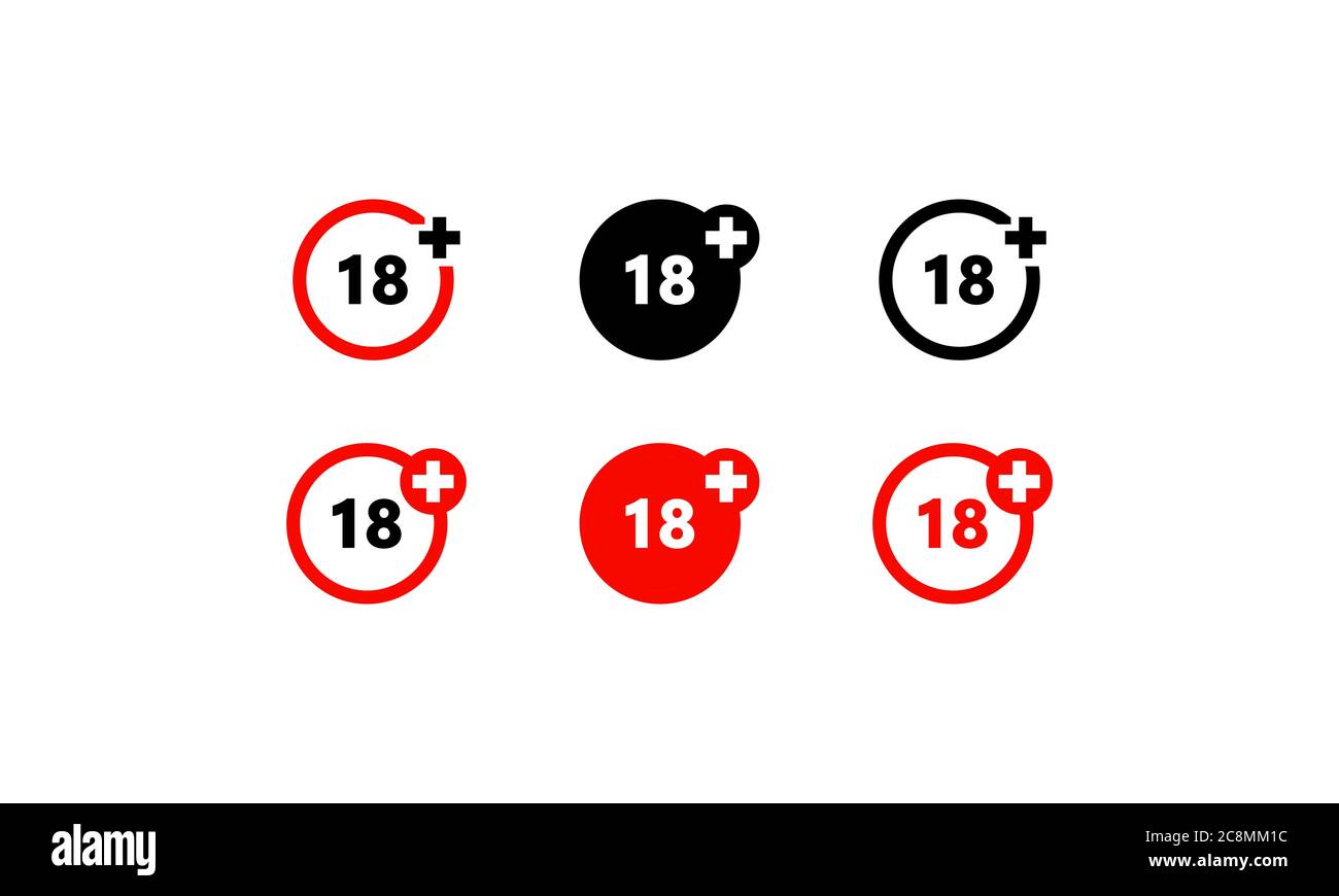 Eighteen years over icon set. Over 18 only, age restriction sign ...