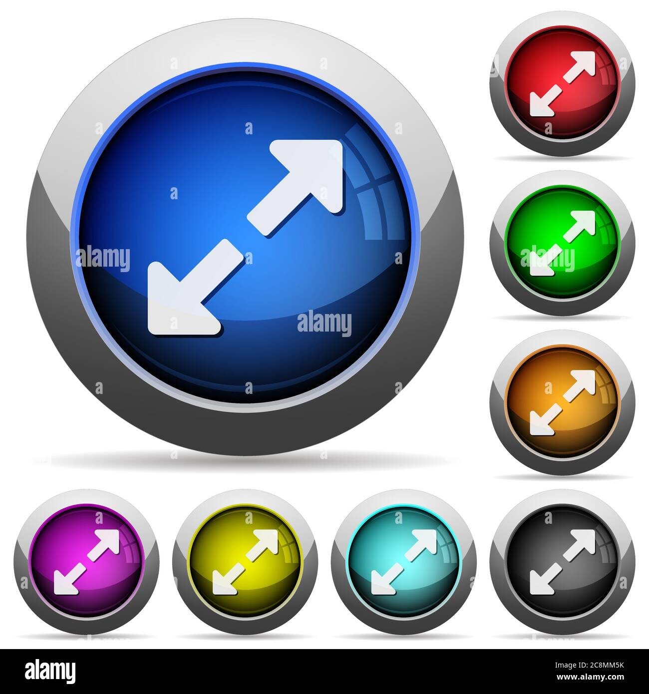 Set of round glossy Resize full buttons. Arranged layer structure. Stock Vector