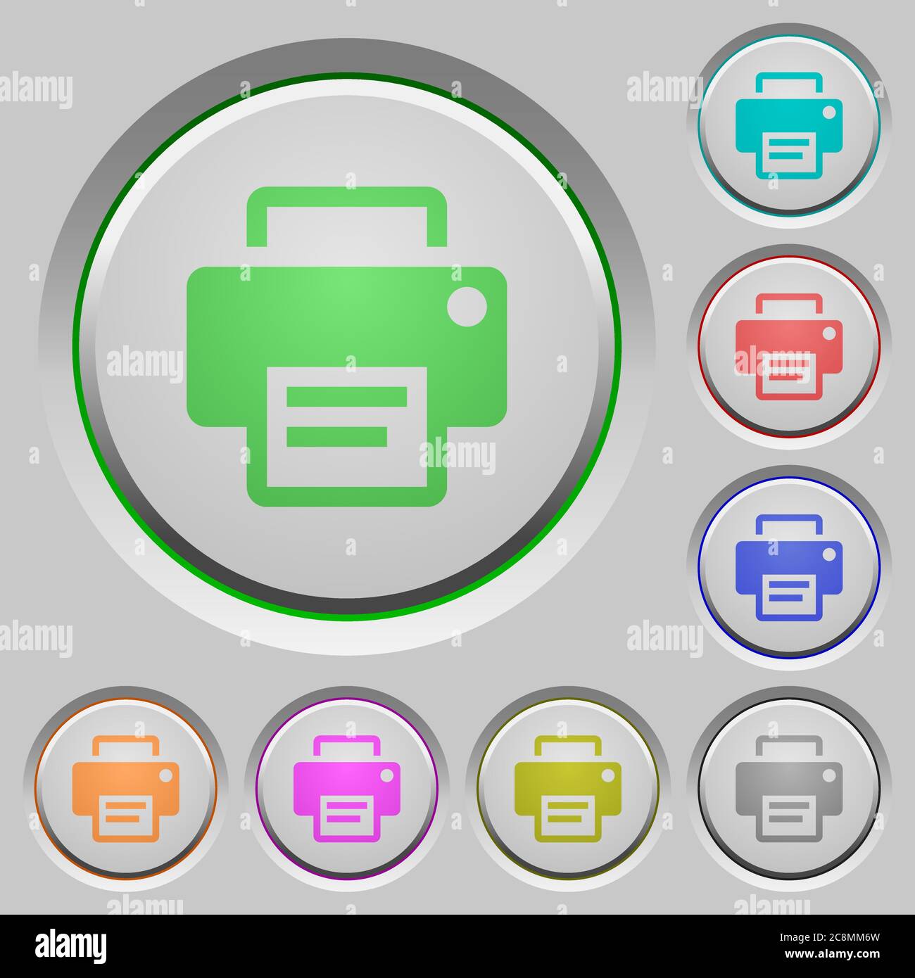 Set of color printer sunk push buttons. Stock Vector